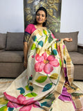 Pure Handloom Handpainted Tussar Silk Saree With Silk Mark