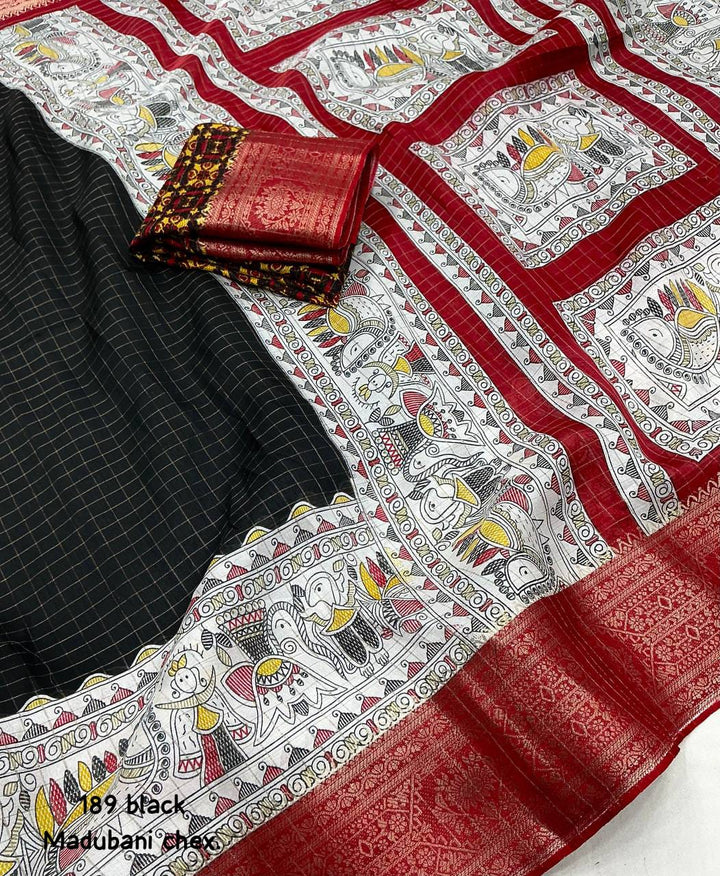 Beautiful Matka Silk Saree With Skirt Border Kalamkari