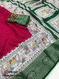 Beautiful Matka Silk Saree With Skirt Border Kalamkari