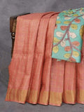 Beautiful Tussar Silk Saree With Kalamkari Blouse