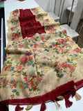 Beautiful Linen Saree With Floral Border