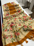 Beautiful Linen Saree With Floral Border