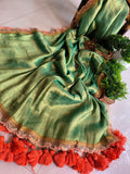 Beautiful Tissue Silk With Lace Embroidery Border