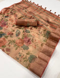 Beautiful Floral Tissue Saree With Zari Border