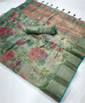 Beautiful Floral Tissue Saree With Zari Border