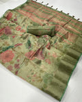 Beautiful Floral Tissue Saree With Zari Border