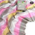 Beautiful Linen Sarees With Checks !! Floral Design Blouse