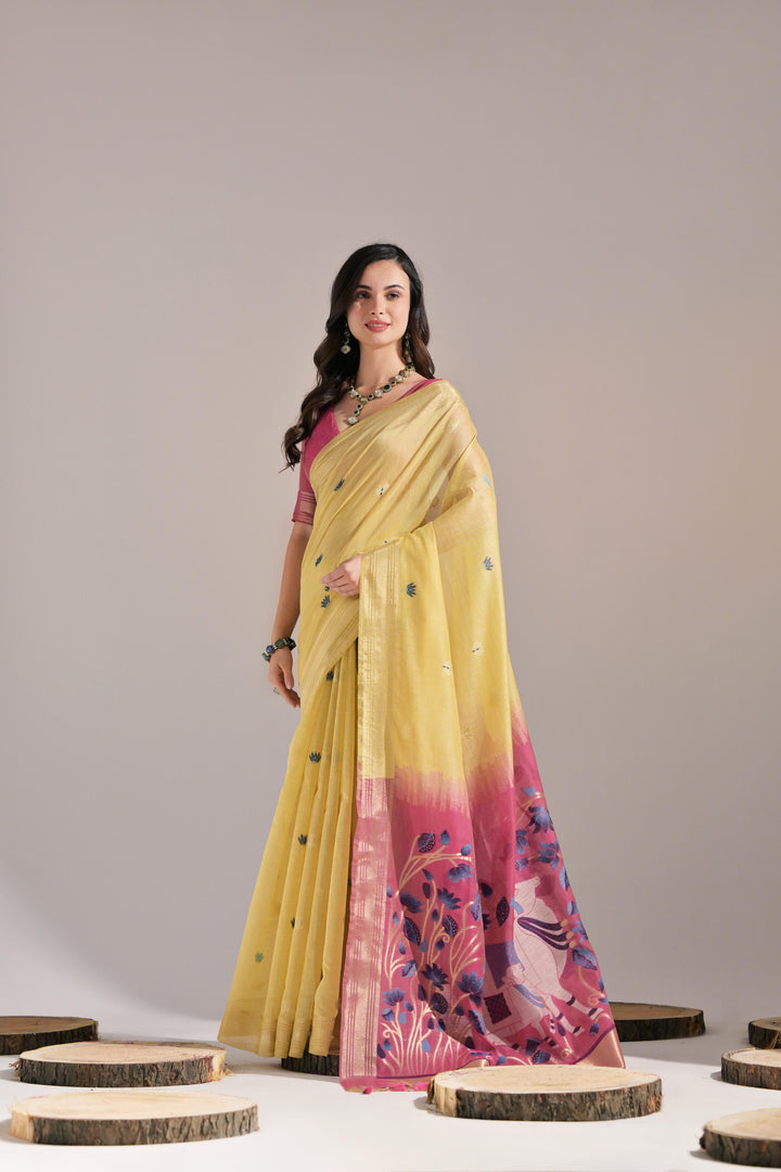 Jamdhani Cotton Saree With Pichwai Pallu