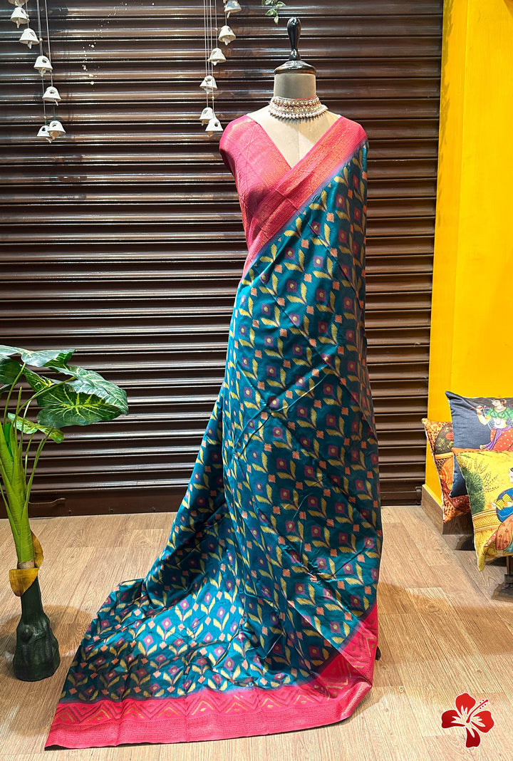 Beautiful Soft Silk Ikkat Saree With Blouse