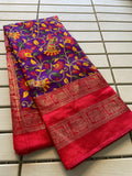 Beautiful Kalamkari Saree With Printed Zari With Blouse