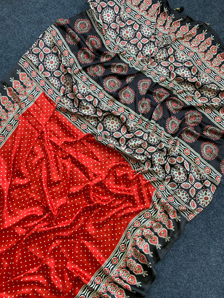 Bandhini Modal Silk With Ajrakh Saree