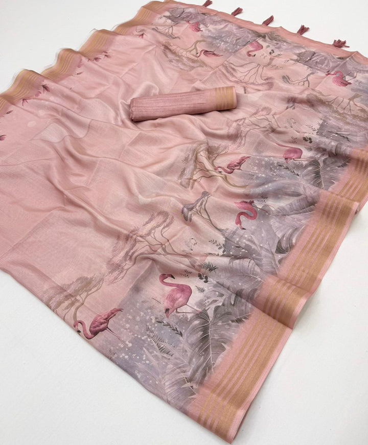 Gorgeous Linen silk Cotton Saree With Blouse