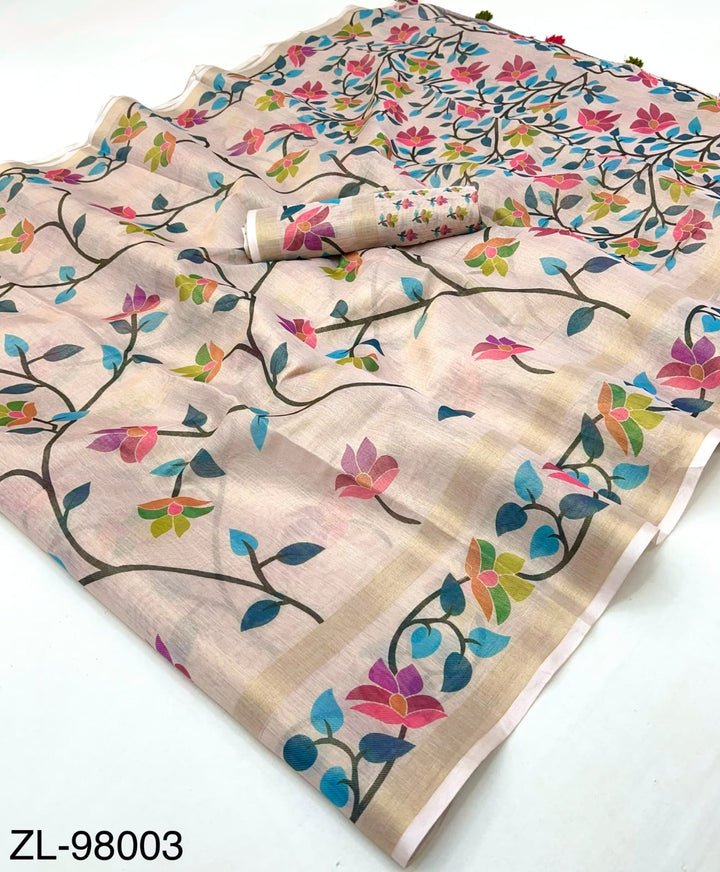 Beautiful Zari Linen Saree With Blouse