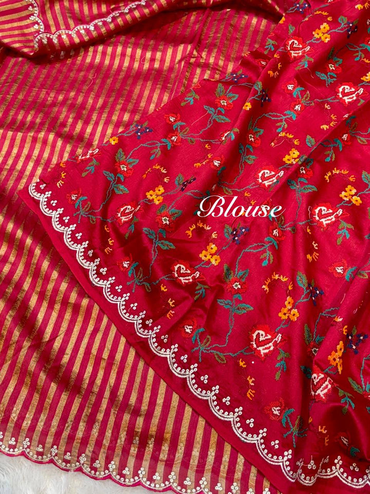 Pure Silk Stripes Organza With Embroidery (10 Days Pre Booking )