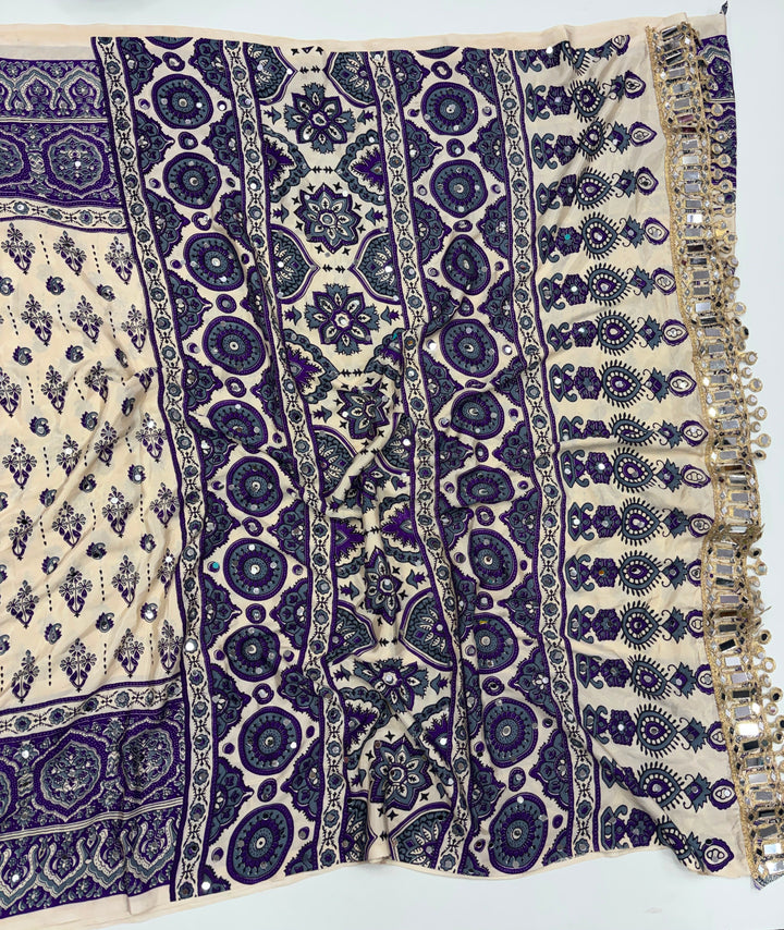 Beautiful Ajrakh Modal Mirror Silk Saree With Blouse