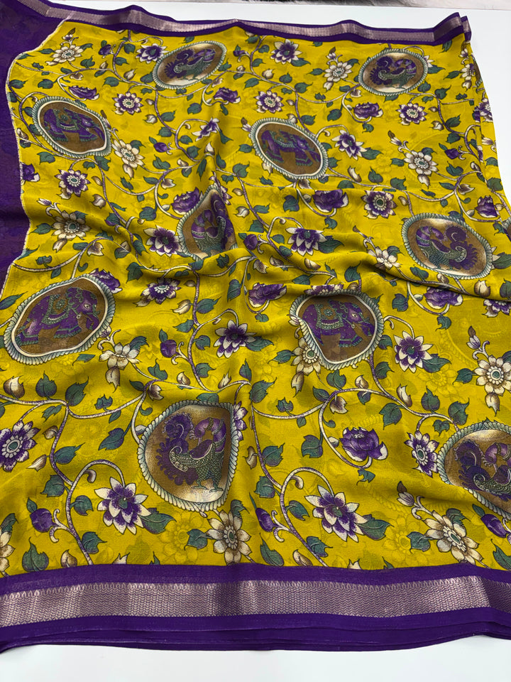Beautiful Kalamkari Georgette Silk Saree With Blouse