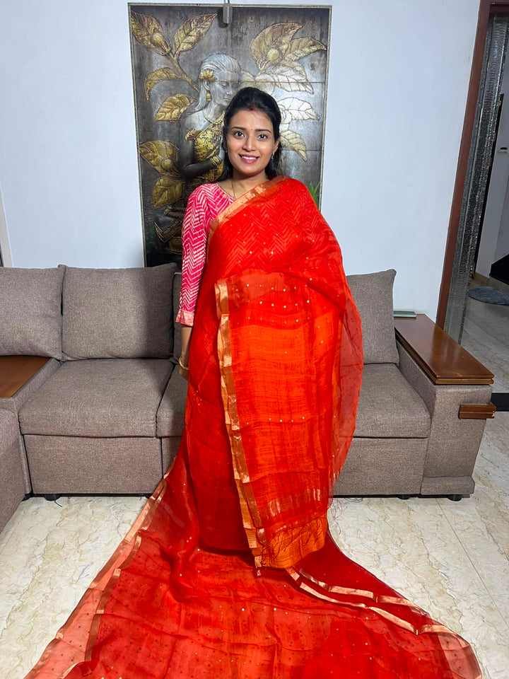 Beautiful Muslin Resham Work Jamdhani Saree