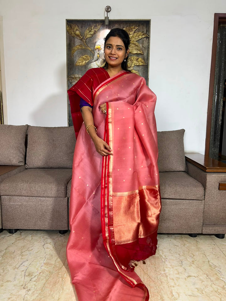 Beautiful Pure Organza Silk Saree With Stripes Blouse