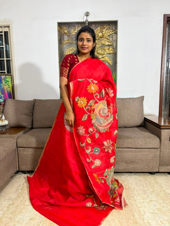 Beautiful Kalamkari Chanderi Saree With Blouse