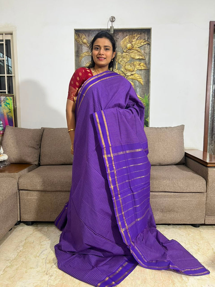 Beautiful Kalyani Cotton Checks Saree With Blouse