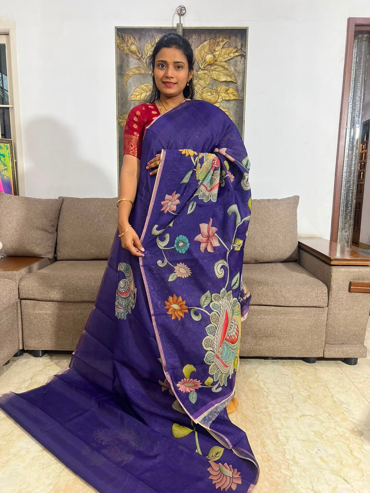 Beautiful Kalamkari Chanderi Saree With Blouse