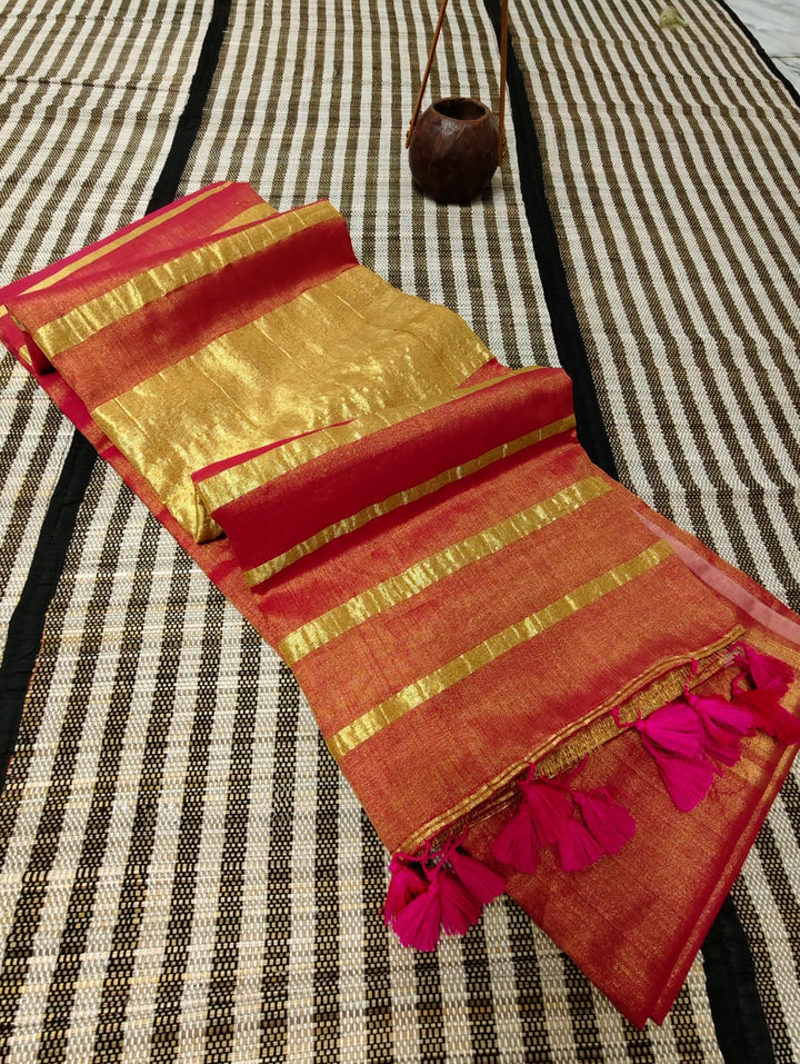 Beautiful Tissue Linen Saree With Blouse