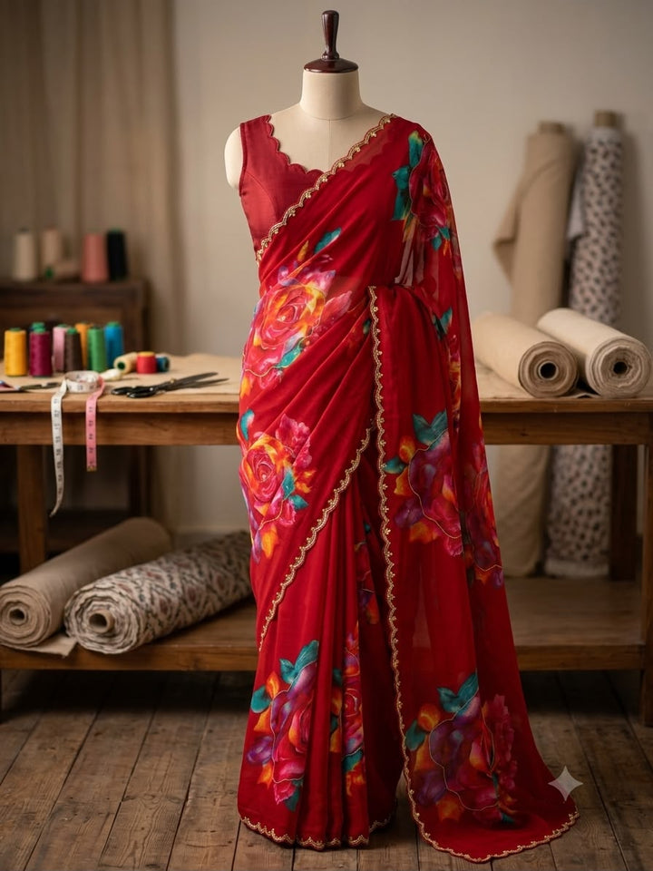 Beautiful Georgette Embroidery Saree With Blouse