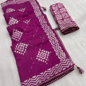 Batik Design Cotton Saree With Sequins Work