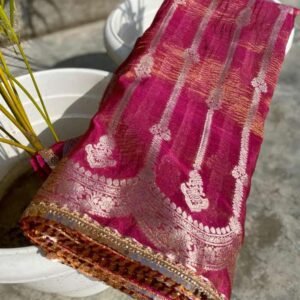 Beautiful Tissue Banarase Silk Saree With Lace Embroidery
