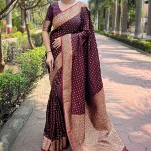 Beautiful Soft Silk Saree With Gold Buttas All Over